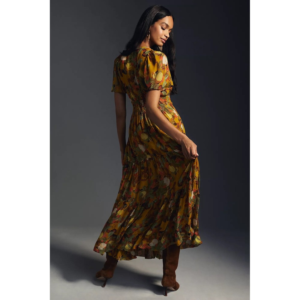 Anthropologie Womens Somerset Botanical Fruit Print Tiered Maxi Dress Size XS - Picture 2 of 11